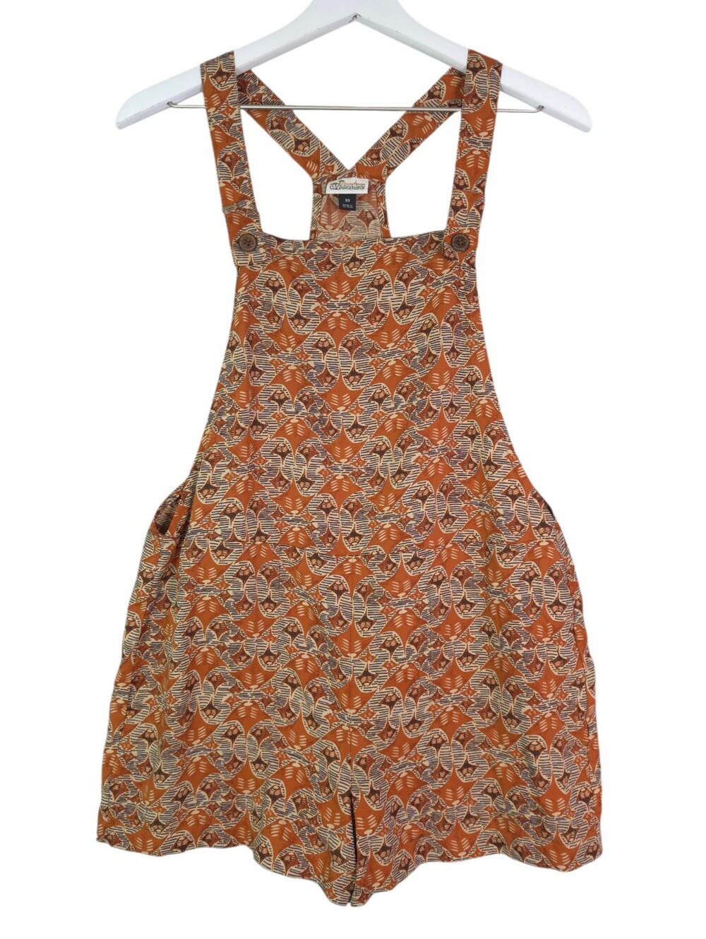 Patagonia Rust Print Overall Romper Shorts Ray‎ Migration Wood Brown